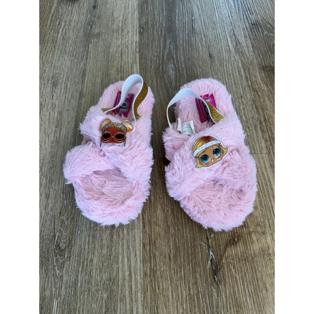 LOL Surprise Whimsygoth Faux Fur Slingback Slippers Kids 13 Pink Plush Slippers